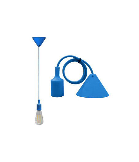 Pendente Soffitto con cavo+portalam. E27 Azzurro