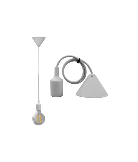 Pendente Soffitto con cavo+portalam. E27 Bianco