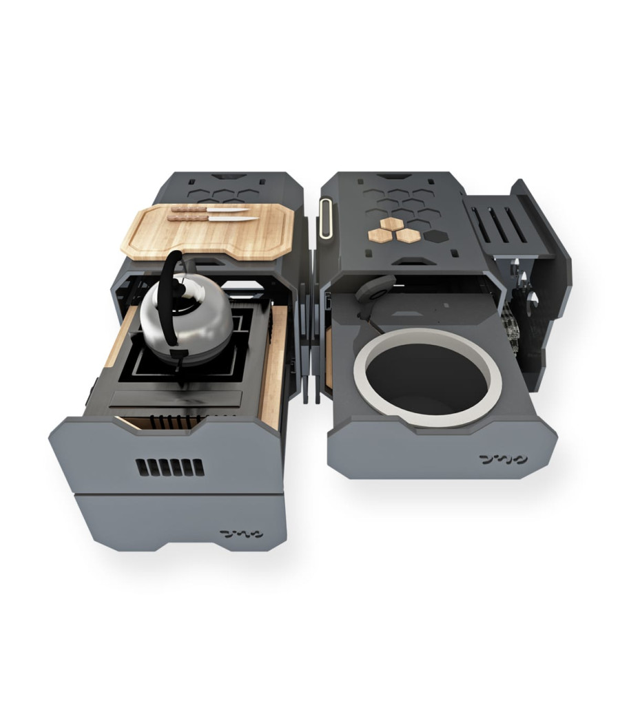 STOCK M2 – Modulo lavaggio e preparazione per campeggio auto, fuoristrada, tenda da tetto