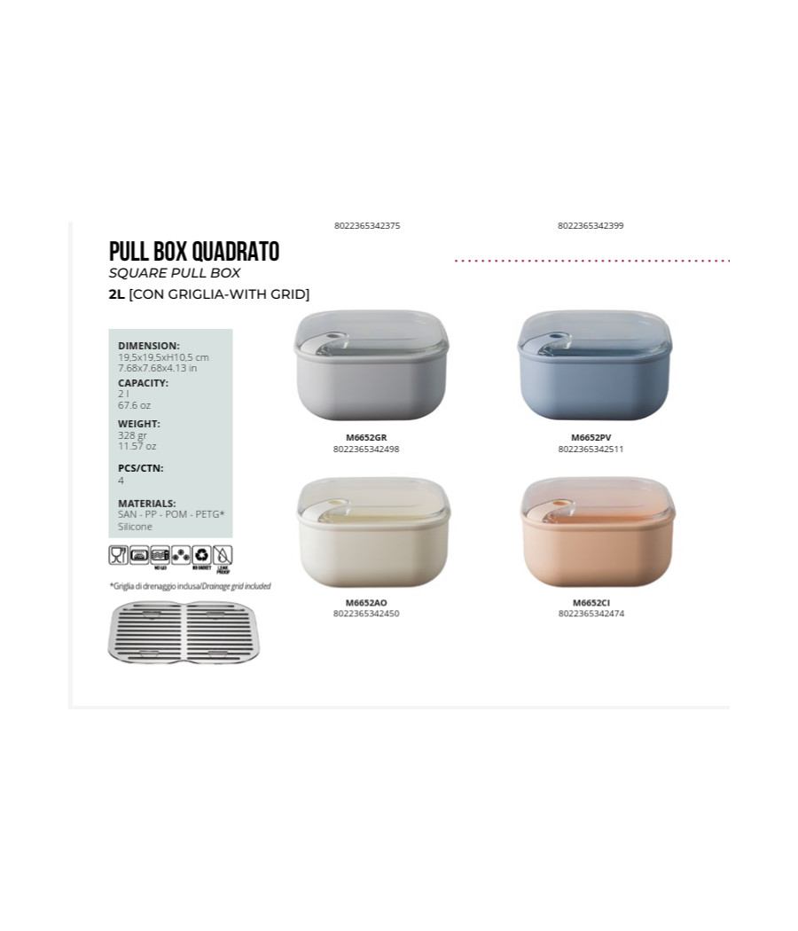 Contenitore ERMETICO per alimenti quadrato pervinca OMADA PULL BOX