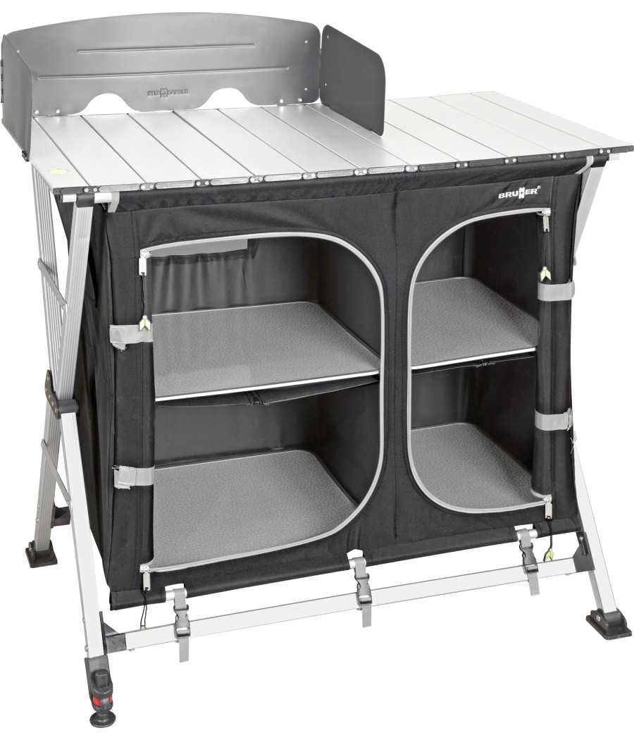 Brunner Azabache CT Cross Square – Mobiletto porta fornello in alluminio richiudibile