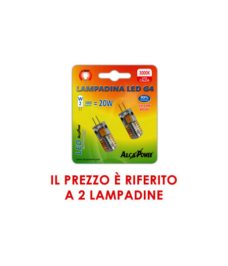 Blister 2pz Led Bispina G4 10-14V 2W 3000°K Bianco Caldo